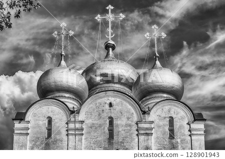 Orthodox church inside Novodevichy convent, iconic landmark in Moscow, Russia 128901943