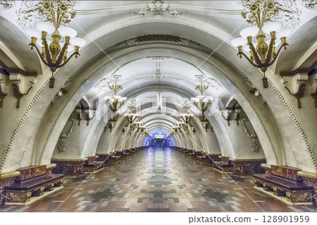Interior of Arbatskaya subway station in Moscow, Russia Interior of Arbatskaya subway station in Moscow, Russia 128901959