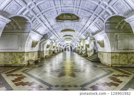 Interior of Belorusskaya subway station in Moscow, Russia Interior of Belorusskaya subway station in Moscow, Russia 128901982