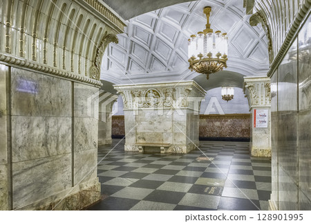 Interior of Prospekt Mira subway station in Moscow, Russia 128901995