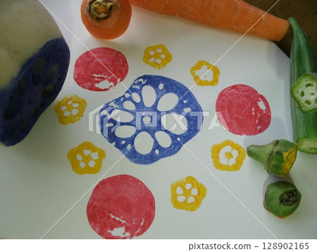 Lotus root, okra and carrot vegetable stamp Lotus root, okra and carrot vegetable stamp 128902165