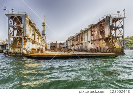 Rusty dry dock in the quay of Sevastopol bay, Crimea Rusty dry dock in the quay of Sevastopol bay, Crimea 128902448