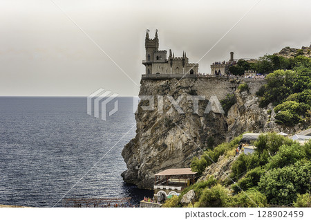 Swallow's nest, scenic castle over the Black Sea, Yalta, Crimea 128902459