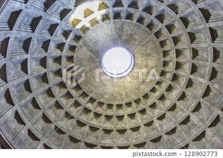 View inside the Pantheon's dome in Rome, Italy 128902773
