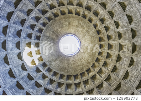 View inside the Pantheon's dome in Rome, Italy 128902778