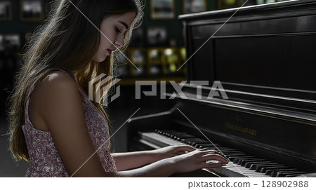 女鋼琴家彈鋼琴 128902988