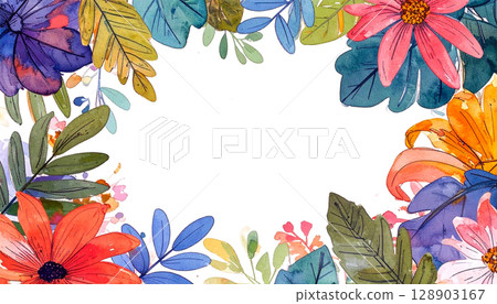 Tropical plant leaves watercolor frame_3 128903167
