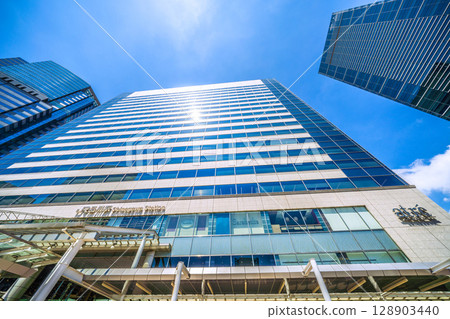 Tokyo cityscape in Japan, overlooking Shinagawa Station and office buildings, July 26th Tokyo cityscape in Japan, overlooking Shinagawa Station and office buildings, July 26th 128903440