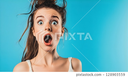 美麗的女人獨自表達驚訝和震驚 六位生成式人工智慧 128903559