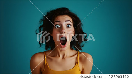 美麗的女人獨自表達驚訝和震驚 七位生成式人工智慧 128903560