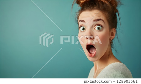 美麗的女人獨自表達驚訝和震驚 8 生成式人工智慧 128903561