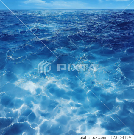 Vibrant blue ocean waves with sunlight reflections 128904199