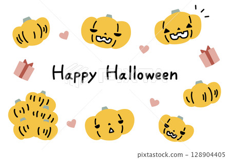 可愛的萬聖節南瓜插圖，鬼南瓜，南瓜燈 128904405
