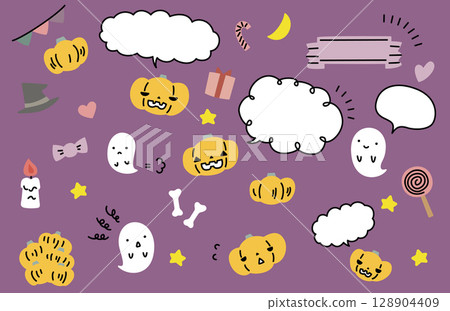 Cute ghost and pumpkin Halloween illustration Cute ghost and pumpkin Halloween illustration 128904409