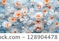 Delicate floral arrangement with soft peach and white blooms 128904478