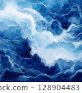 Abstract blue ocean waves with white foam and swirling patterns 128904483