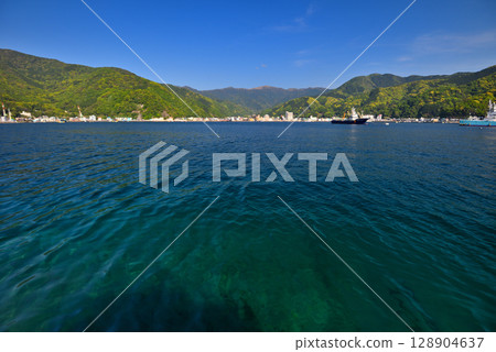 Chubu region, Izu Peninsula, Cape Mihama, the view from Mihama beach, the calm Toda port, Toda, Numazu city, Shizuoka prefecture (3) 128904637