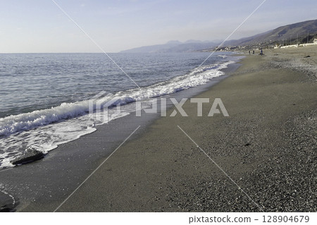Scenic beach on the thyrrenian coastline in Calabria, Italy Scenic beach on the thyrrenian coastline in Calabria, Italy 128904679