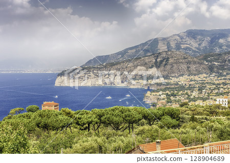 Scenic aerial view of Sorrento, Italy, during summertime 128904689