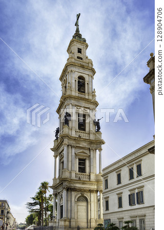 Bell tower, Church of Our Lady of Rosary, Pompei, Italy 128904706