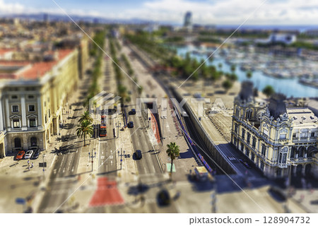 Aerial view of Passeig de Colom, Barcelona, Catalonia, Spain 128904732