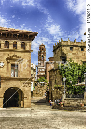 Plaza Mayor, main square in Poble Espanyol, Barcelona, Catalonia, Spain 128904740