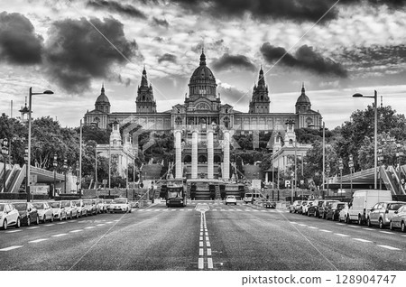 Facade of National Art Museum of Catalonia, Barcelona, Catalonia, Spain 128904747