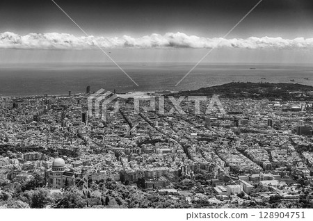 Aerial view from Tibidabo mountain over Barcelona, Catalonia, Spain 128904751