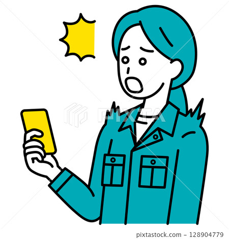A female worker is surprised at the screen of her smartphone 128904779