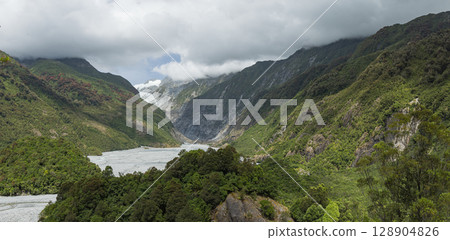 Franz Josef Glacier as seen from Sentinel Rock in Westland National Park, New Zealand 128904826
