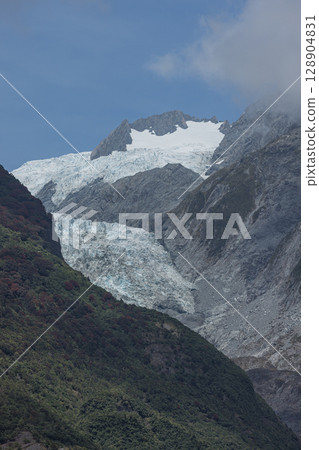 Franz Josef Glacier as seen from Sentinel Rock in Westland National Park, New Zealand 128904831
