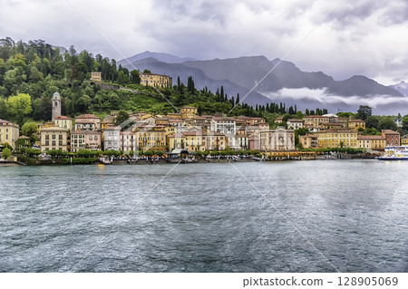 View of Bellagio waterfront on the Lake Como, Italy 128905069