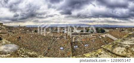 Panoramic view over the roofs of Gubbio, Italy Panoramic view over the roofs of Gubbio, Italy 128905147