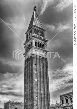 St Mark's Campanile, the most recognizable symbols of Venice, Italy 128905163