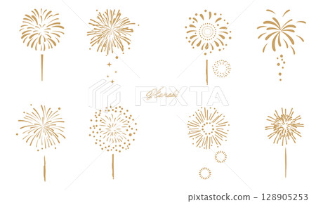 簡單的金色煙火向量插圖集 簡單的金色煙火向量插圖集 128905253