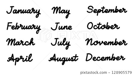 Handwritten English names of the months (12 months) 128905579