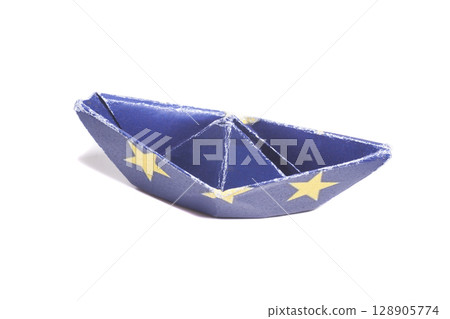 Origami boat with European flag Origami boat with European flag 128905774