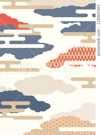 A尺寸垂直版背景素材：朦朧的雲狀風景，帶有日本傳統圖案 128905801