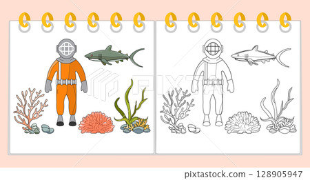 Coloring book Underwater Seabed Ocean Sea habitat 128905947