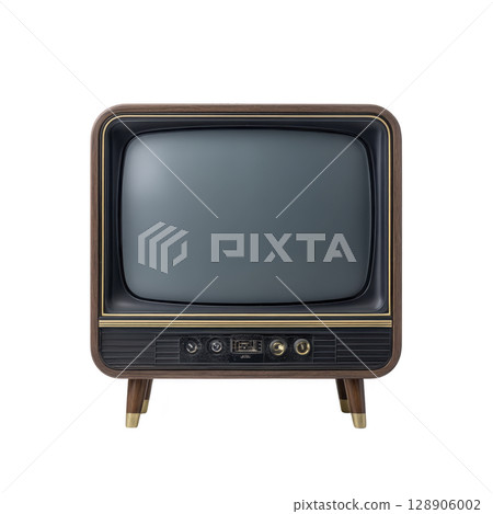 Vintage television with wooden frame and retro design evokes nostalgia. classic style and old fashioned appearance make it charming piece of history 128906002