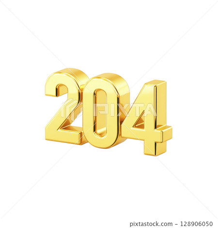 Golden 3D number 204 isolated on transparency background, symbolizing futuristic or celebratory theme. shiny metallic finish adds luxurious and modern touch 128906050