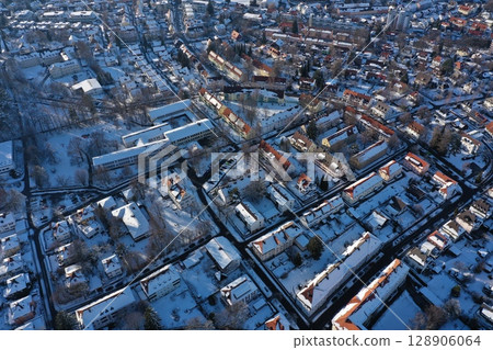 City Winter Snow Aerial Bavaria 128906064