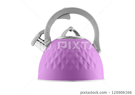 kettle with whistle, matte Pink color, with rhombus texture on isolated and white background kettle with whistle, matte Pink color, with rhombus texture on isolated and white background 128906166