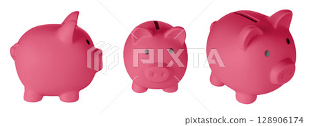 Set Piggy bank pig Red color on isolated white background 128906174