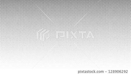 Black polka dot texture with simple large and small dots - Fine dot halftone background or banner - 128906292