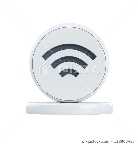 3D icon of Wi Fi symbol on circular base, representing wireless connectivity and internet access. design is minimalistic and modern, suitable for technology themes 128906455