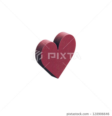 Red heart shaped object with textured surface is depicted, symbolizing love and affection. heart is three dimensional, adding depth and sense of realism to design 128906646