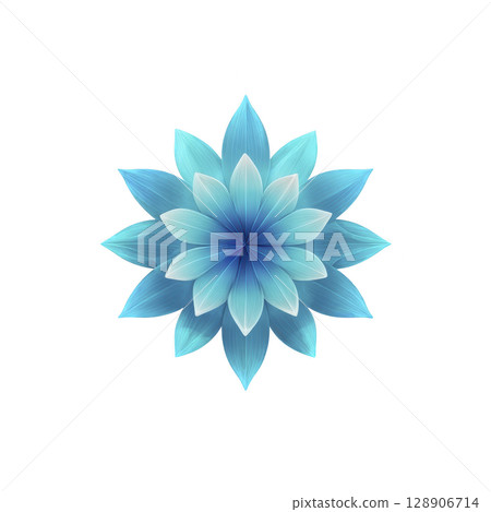Symmetrical, vibrant blue flower with layered petals creates mesmerizing geometric pattern, evoking sense of tranquility and balance. design is both artistic and soothing 128906714