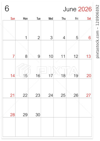 June 2026, calendar page isolated on white background, save clipping path. June 2026, calendar page isolated on white background, save clipping path. 128906892