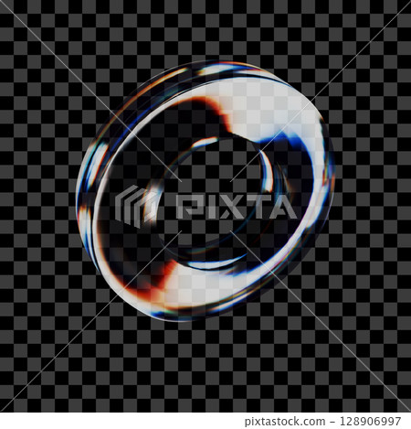3d glass torus with refraction and holographic effect isolated. Neon transparent glass torus with overlay dispersion light, rainbow gradient. 3d vector morphism. 3d glass torus with refraction and holographic effect isolated. Neon transparent glass torus with overlay dispersion light, rainbow gradient. 3d vector morphism. 128906997
